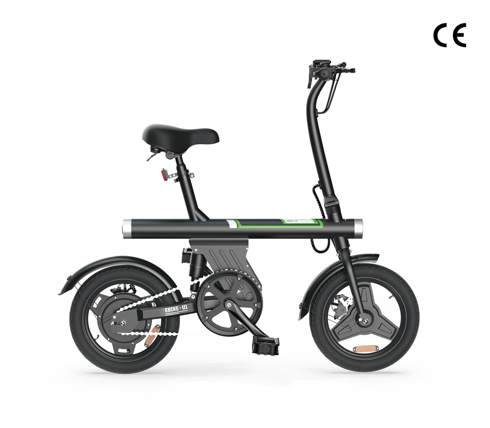 Cybercart Fekete U1 városi ingázó elektromos kerékpár, 350 W, összecsukható, CE tanúsítvánnyal rendelkező e-bike