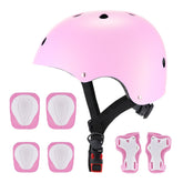CyberCart Accessories - Kids Cycling Helmet Pink Gyermek Kerékpáros Sisak Szett Gördeszkás Térdvédőkkel és Csuklóvédőkkel, Rózsaszín