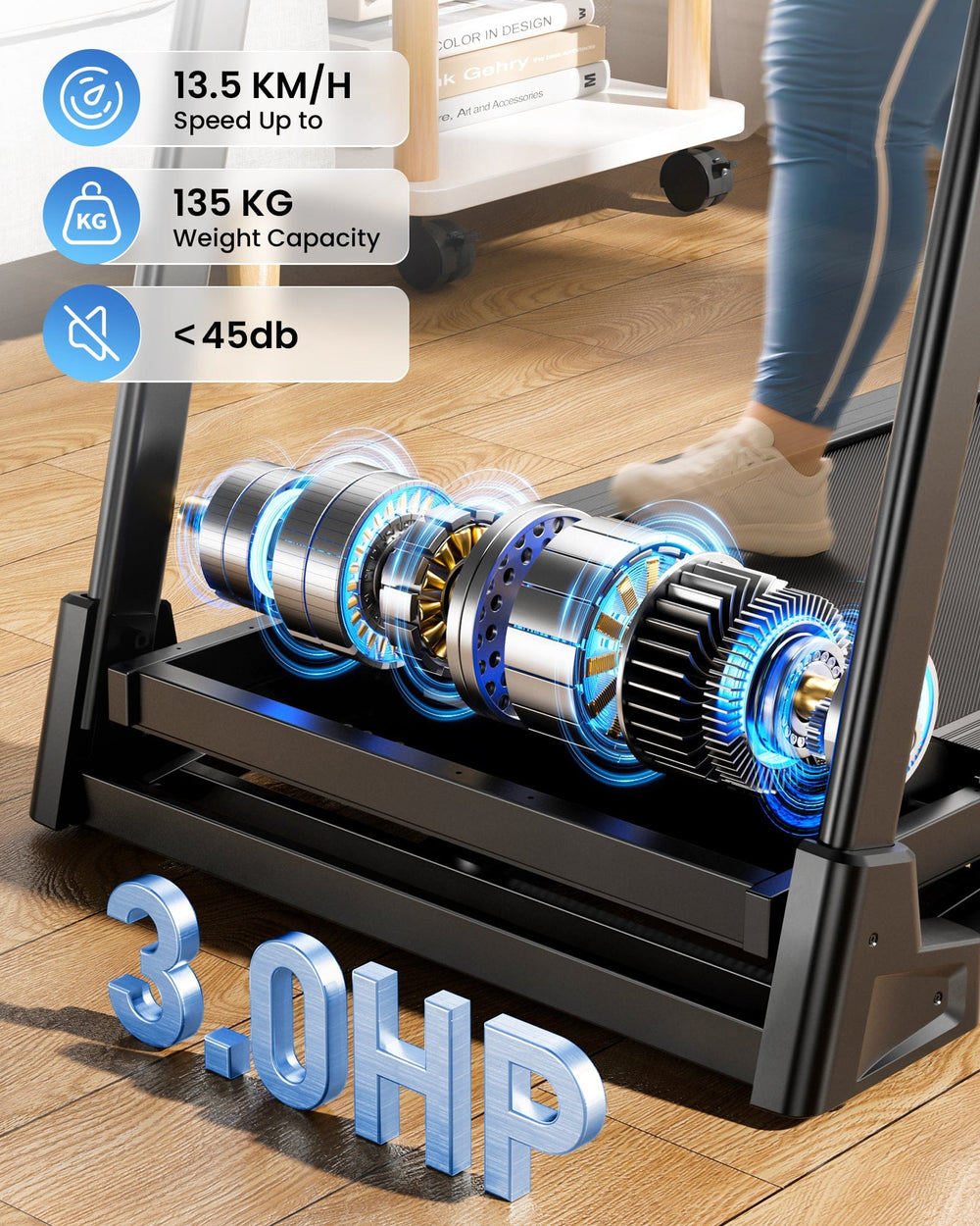 Jagjog Home Treadmill JT61 Futópad Auto Incline+, 1-15% Elektromos Emelkedés, 13,5 km/h, Összecsukható, CE-Tanúsítvánnyal