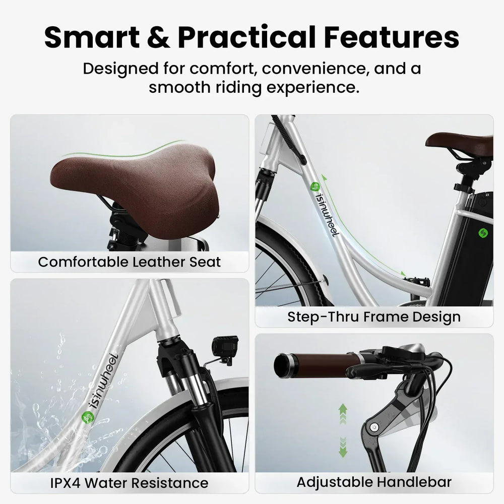 CyberCart Commuter E-Bike U2 Városi Elektromos Kerékpár - Női Városi E-Bike, 350W Motor, 55 km Hatótáv, CE-Tanúsítvánnyal