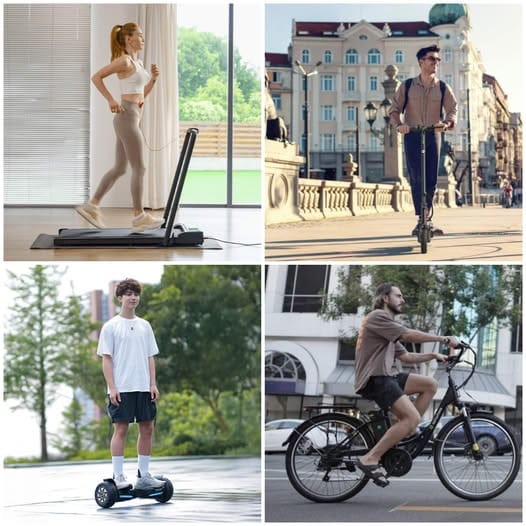 Elektromos futópad, elektromos kerékpár, elektromos roller, futóbicikli kirakó