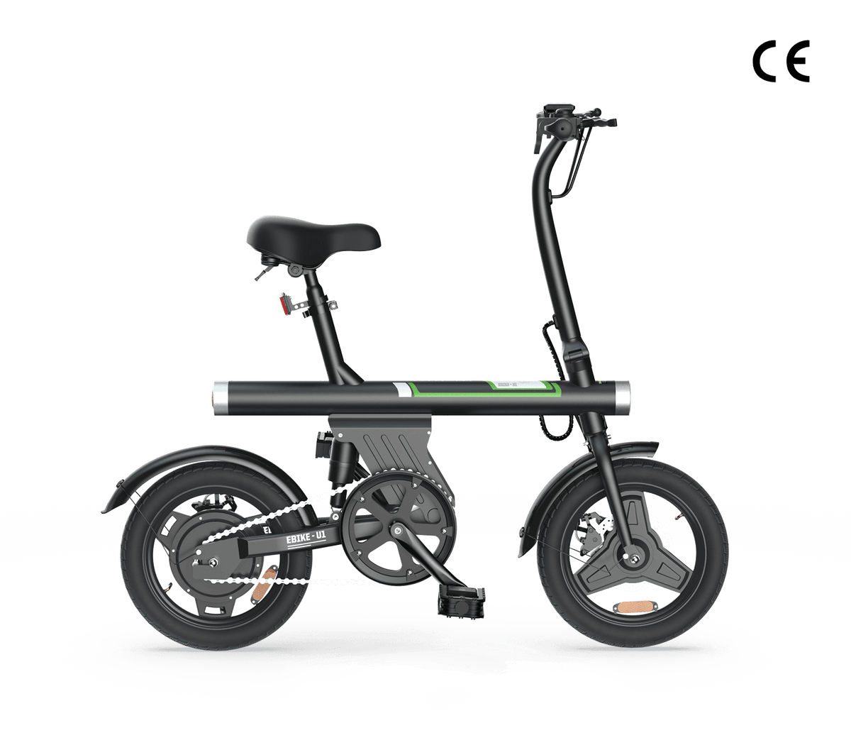 Cybercart Fekete U1 városi ingázó elektromos kerékpár, 350 W, összecsukható, CE tanúsítvánnyal rendelkező e-bike