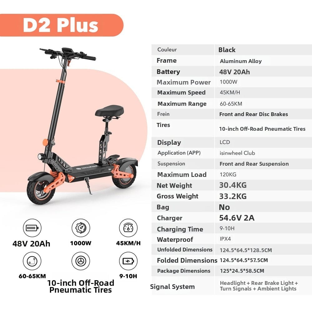 iSinwheel Skuter Elektryczny Terenowy D2Plus Elektromos Roller 1000W Összecsukható Off-Road, 60-65 km Hatótávolság, Erőteljes Motor