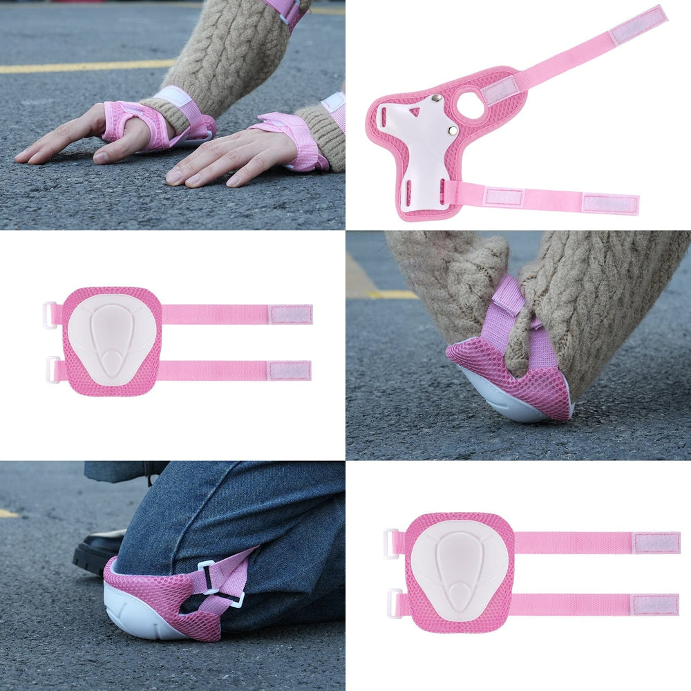 CyberCart Accessories - Kids Cycling Helmet Pink Gyermek Kerékpáros Sisak Szett Gördeszkás Térdvédőkkel és Csuklóvédőkkel, Rózsaszín