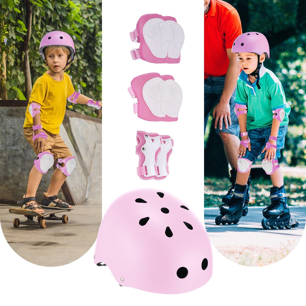 CyberCart Accessories - Kids Cycling Helmet Pink Gyermek Kerékpáros Sisak Szett Gördeszkás Térdvédőkkel és Csuklóvédőkkel, Rózsaszín
