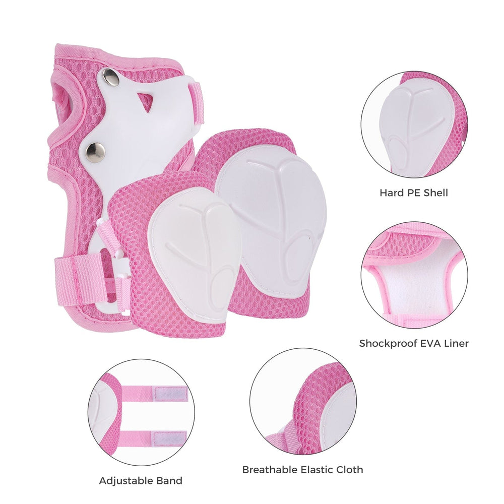 CyberCart Accessories - Kids Cycling Helmet Pink Gyermek Kerékpáros Sisak Szett Gördeszkás Térdvédőkkel és Csuklóvédőkkel, Rózsaszín