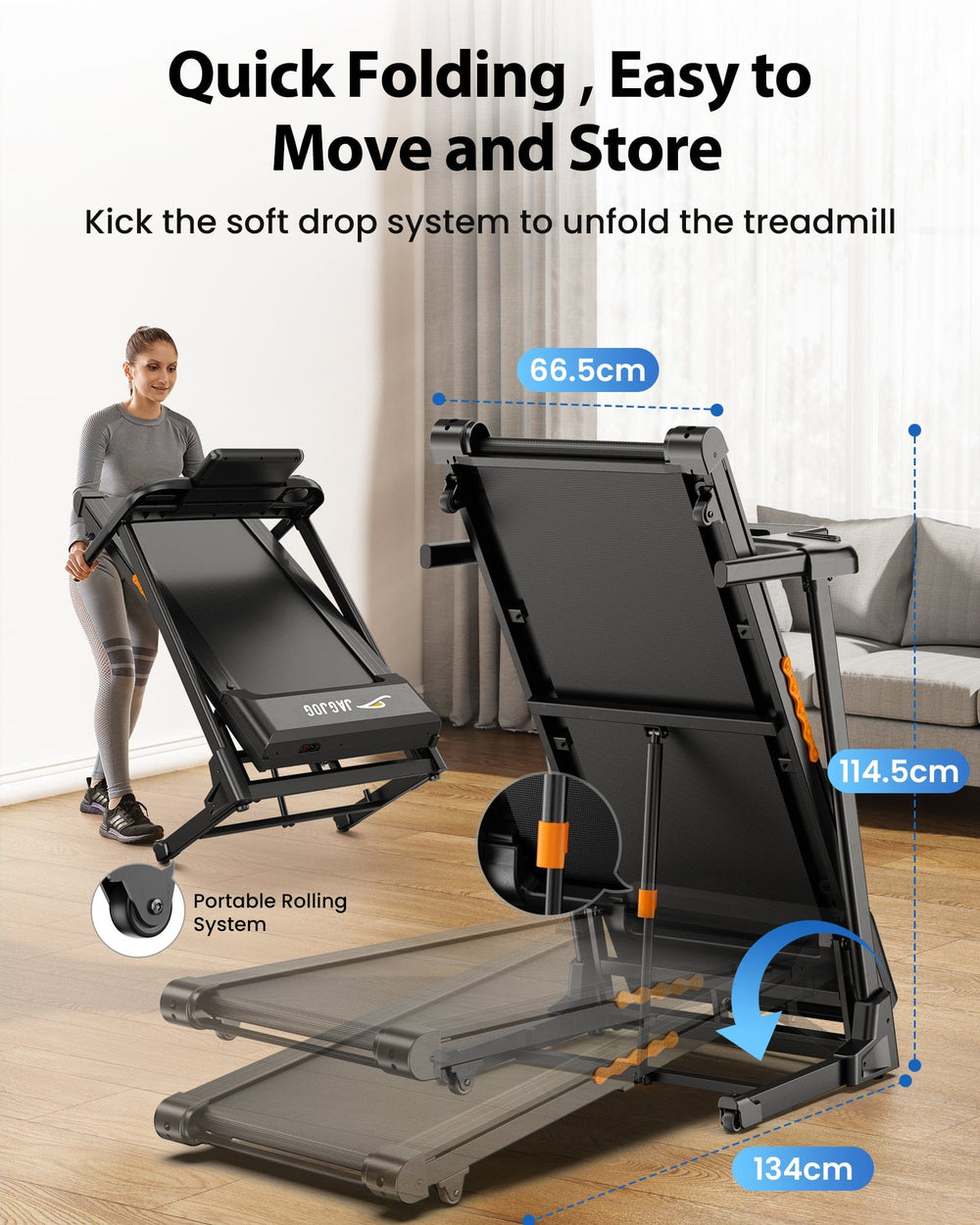 Jagjog Home Treadmill JT61 Futópad Auto Incline+, 1-15% Elektromos Emelkedés, 13,5 km/h, Összecsukható, CE-Tanúsítvánnyal