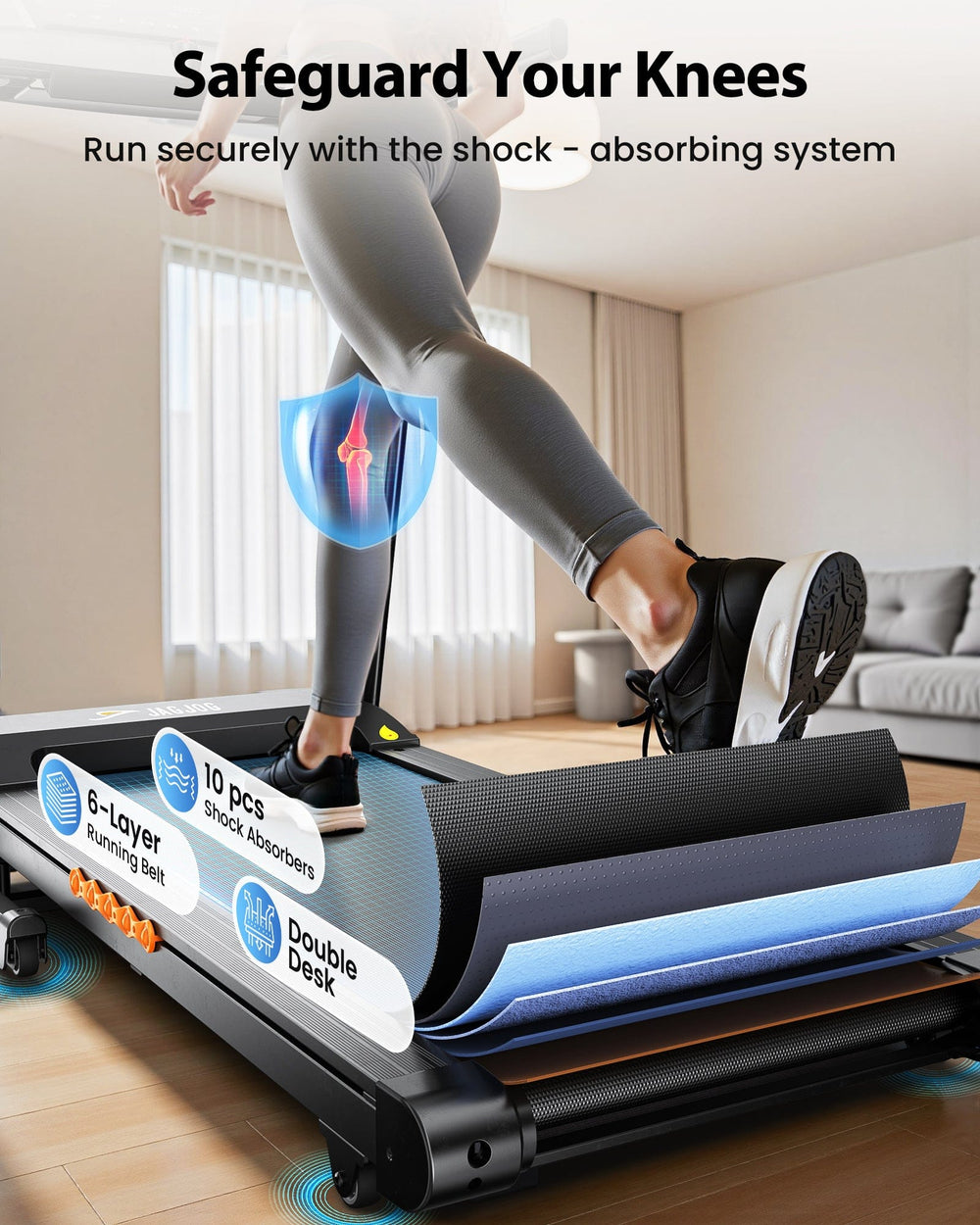 Jagjog Home Treadmill JT61 Futópad Auto Incline+, 1-15% Elektromos Emelkedés, 13,5 km/h, Összecsukható, CE-Tanúsítvánnyal