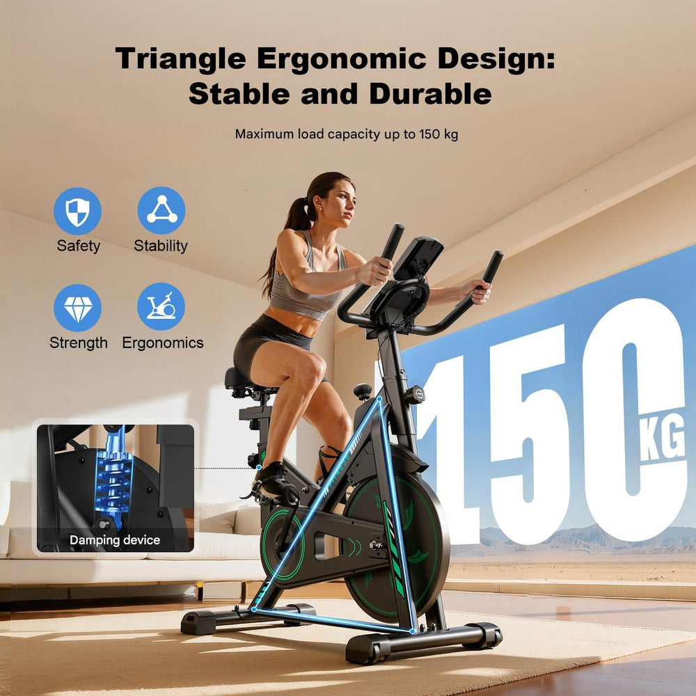 CyberCart Exercise Bike QK118 Szobakerékpár APP-val és Bluetooth-tal, Állítható Mágneses Ellenállású Otthoni Szobakerékpár, Halk Beltéri Kerékpár