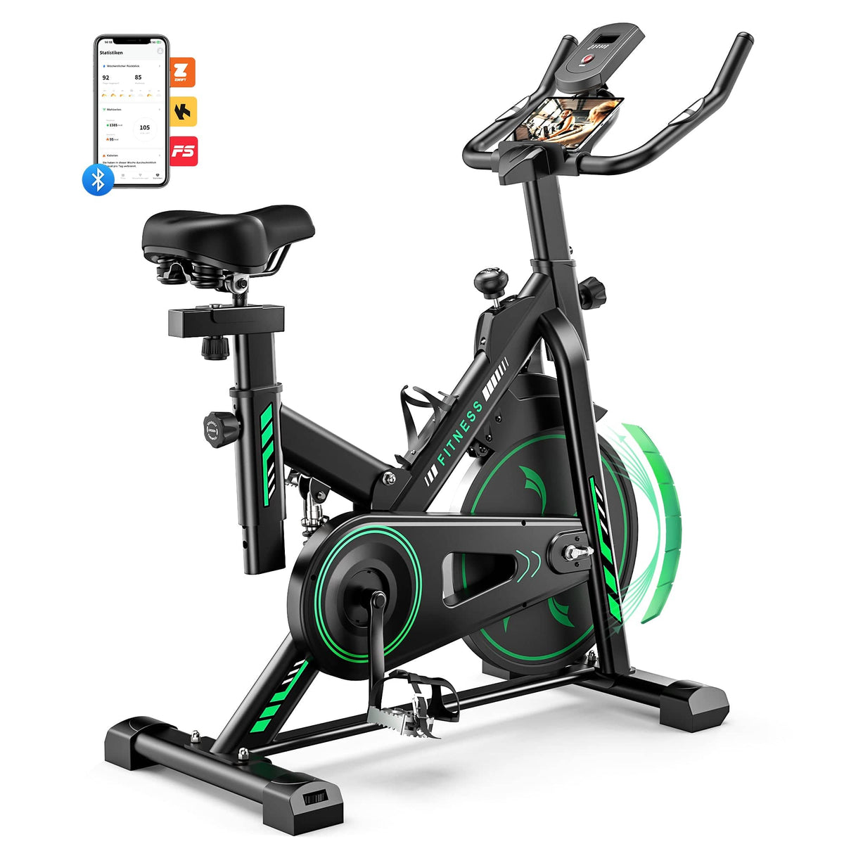 CyberCart Exercise Bike QK118 Szobakerékpár APP-val és Bluetooth-tal, Állítható Mágneses Ellenállású Otthoni Szobakerékpár, Halk Beltéri Kerékpár