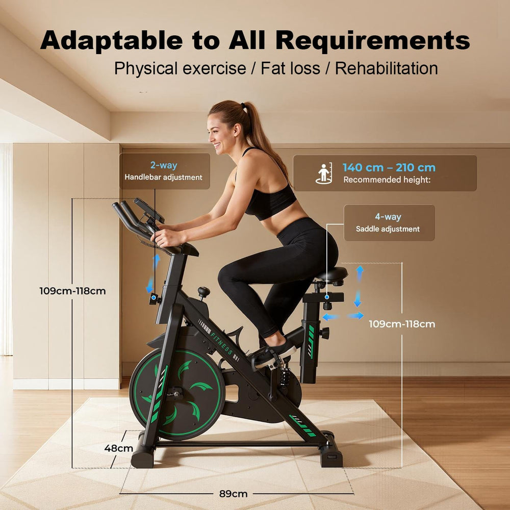 CyberCart Exercise Bike QK118 Szobakerékpár APP-val és Bluetooth-tal, Állítható Mágneses Ellenállású Otthoni Szobakerékpár, Halk Beltéri Kerékpár