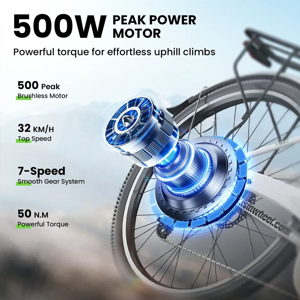 CyberCart Commuter E-Bike U2 Városi Elektromos Kerékpár - Női Városi E-Bike, 350W Motor, 55 km Hatótáv, CE-Tanúsítvánnyal