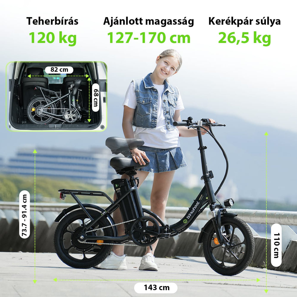CyberCart Commuter E-Bike U4 elektromos ingázó kerékpár, csúcsteljesítménye 500 W, 88 km hatótávolság, összecsukható e-bike